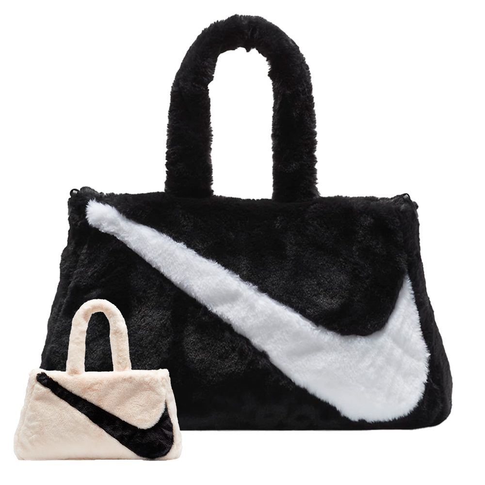 Nike 斜背包 手提包 毛絨 托特包 黑白 FB3050-010