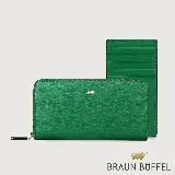 【BRAUN BUFFEL 德國小金牛】台灣總代理 欣娜 12卡拉鍊長夾-孔雀石綠/BF820-602-MC