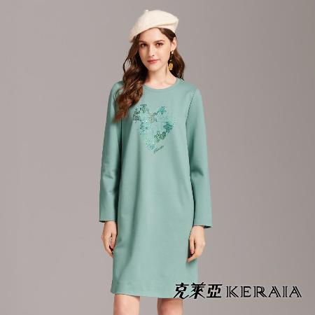 【KERAIA 克萊亞】山林晨霧心型拼圖貼鑽洋裝