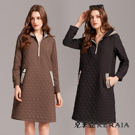 【KERAIA 克萊亞】可鹽可甜連帽葫蘆紋設計洋裝(兩色;M-XXL)
