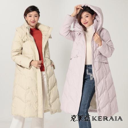 【KERAIA 克萊亞】踏雪尋梅長版連帽羽絨外套(可拆式連帽；兩色；S-L)