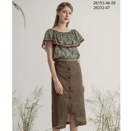 橄欖綠棉麻直筒開衩裙