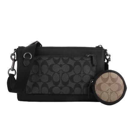 COACH 
皮革拼防刮附零錢包斜背包