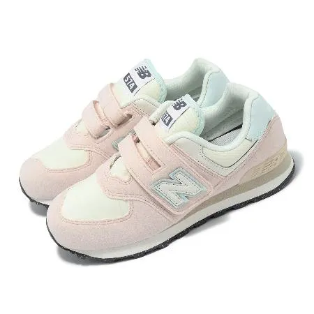 New Balance 休閒鞋 574 中童鞋 寬楦 粉 綠 麂皮 魔鬼氈 小朋友 NB 經典 PV574ABK-W