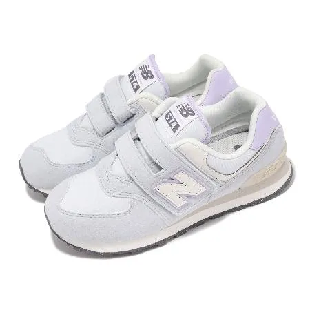 New Balance 休閒鞋 574 中童鞋 小朋友 寬楦 灰藍 紫 麂皮 魔鬼氈 NB 運動 PV574AGK-W