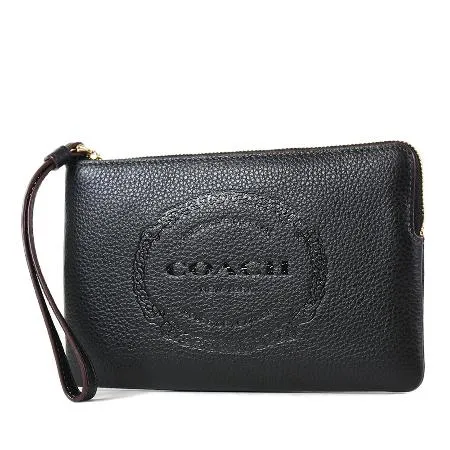 COACH 馬車LOGO荔枝紋大手拿包-黑色