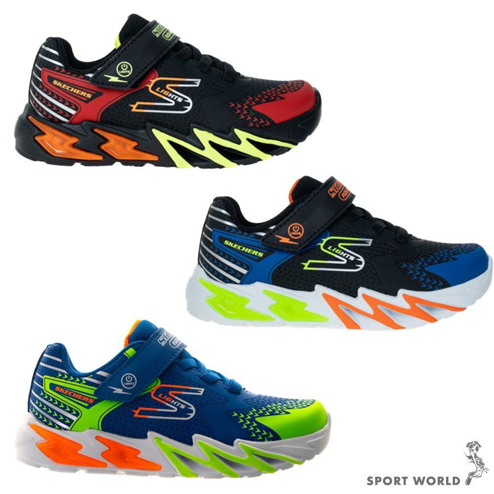 Skechers 童鞋 中童 大童 燈鞋 魔鬼氈 FLEX-GLOW BOLT 藍 400138LRYMT