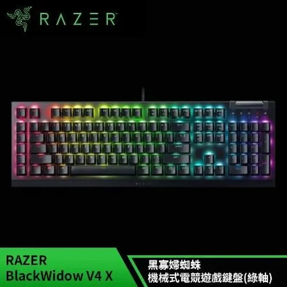 雷蛇 Razer BlackWidow V4 X 黑寡婦蜘蛛幻彩版 機械式電競鍵盤 (中文/綠軸)