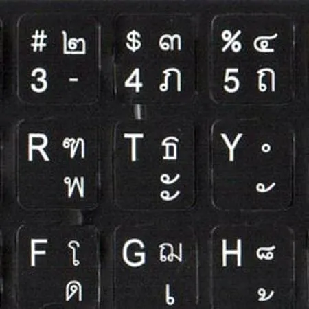 泰文電腦鍵盤貼紙 - 英文 泰文  霧面黑底白字