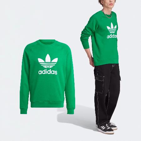 adidas 長袖上衣Adicolor Classics 男款綠白毛圈布基本款三葉草大學T