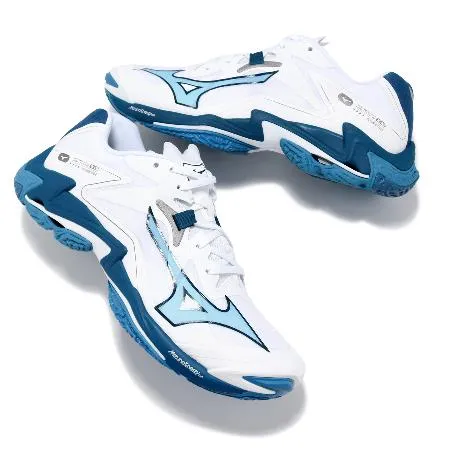 Mizuno 排球鞋Wave Lightning Z8 男鞋白藍回彈抓地室內運動運動鞋 