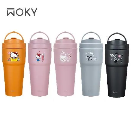 【WOKY 沃廚】三麗鷗聯名提手輕芯鈦瓷易潔層保溫保冷杯750ML