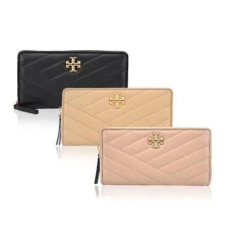 TORY BURCH KIRA 金屬LOGO皮革拉鍊絎縫長夾(多色選)