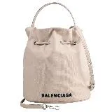 BALENCIAGA 巴黎世家 655011 簡約電繡LOGO帆布兩用水桶包.米色