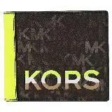 【全新福利品】MICHAEL KORS COOPER 經典MK印花撞色8卡短夾.咖/螢光黃