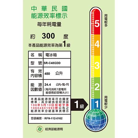 SAMPO聲寶480L四門變頻玻璃冰箱SR-C48GDD(W)_含配送+安裝【愛買】