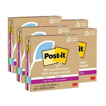 3M Post-it 利貼 狠黏 環保橫格便條紙 101x101mm 混色5盒 /組（共15本）675R-3SST