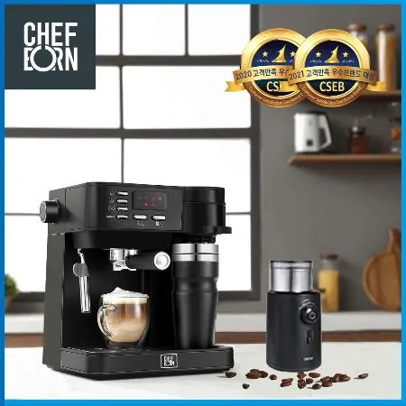 CHEFBORN韓國天廚 Esto多功能半自動義式咖啡機+ELBEAN電動磨豆機(義式/美式/膠囊3in1)