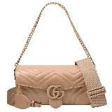 GUCCI 734814 GG Marmont 金屬LOGO翻蓋兩用包.裸膚色