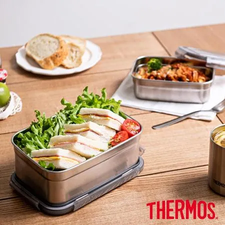 超值2入【THERMOS膳魔師】 不鏽鋼保鮮盒1600ml+800ml-質感灰(Z-SSFS)