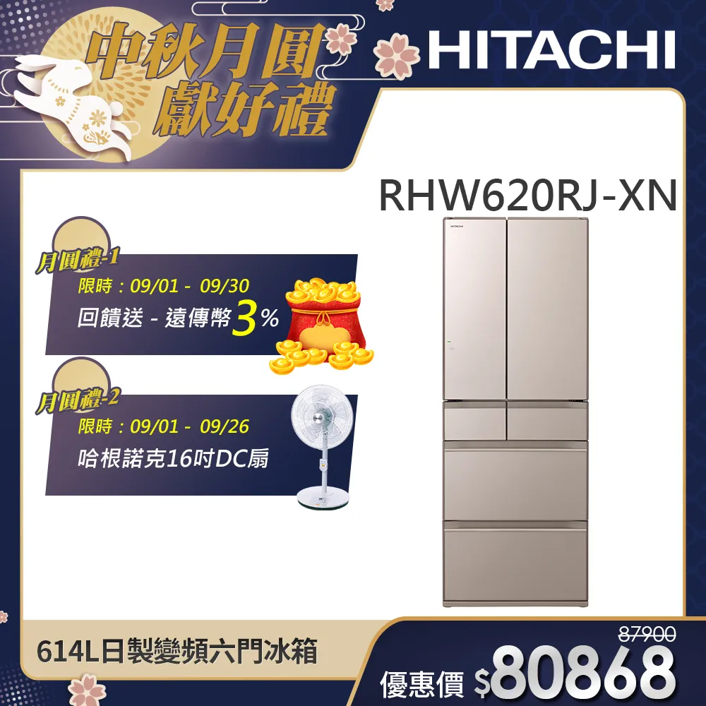 【HITACHI 日立】614L一級能效日製變頻六門冰箱 (RHW620RJ-XN)