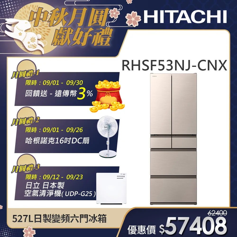 【HITACHI 日立】527L一級能效日製變頻六門冰箱 (RHSF53NJ-CNX)