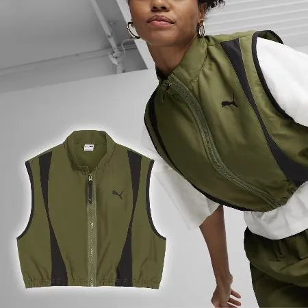 Puma 背心 Dare To Woven Vest 女款 綠 黑 寬鬆 短版 鬆緊下擺 無袖上衣 62429933