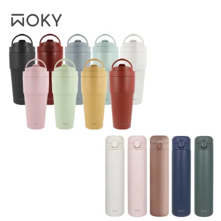 【WOKY沃廚】–[●●]渾圓杯(可拆)770ml+輕量輕芯鈦瓷易潔層彈蓋保溫瓶 600ml