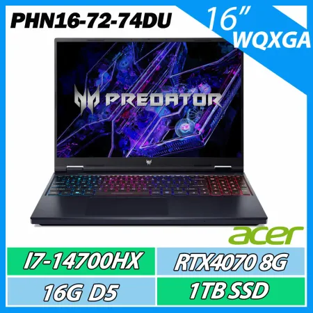 ACER PHN16-72-74DU i7-14700HX/16G/1TB SSD/RTX4070/16