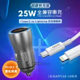 HANG 25W金屬頭 PD+QC雙孔快充車充頭+PD20W Type-C to Lightning 快速傳輸充電線