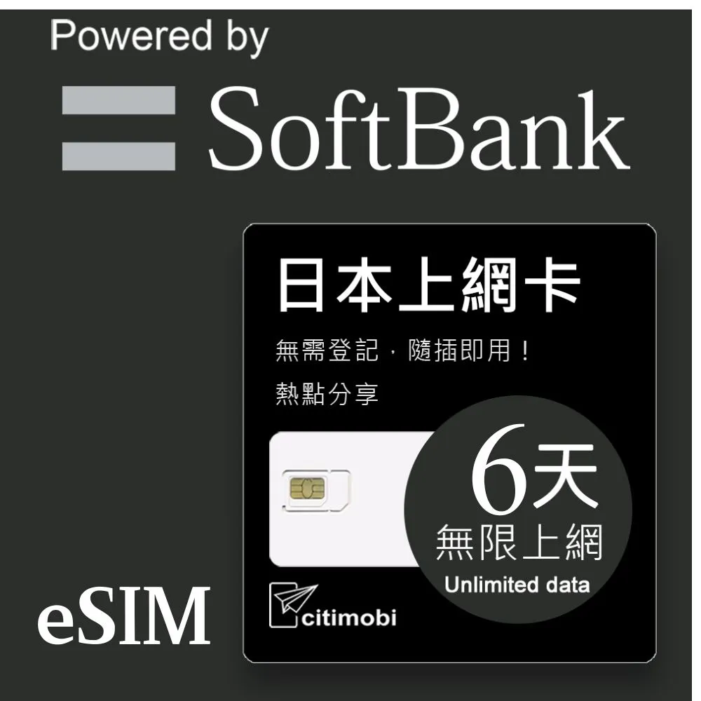 【citimobi 上網卡】eSIM 日本6天上網吃到飽不限量(1GB/日高速流量)