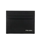 【PRADA】銀字Logo 防刮皮革卡片/名片夾(黑色)