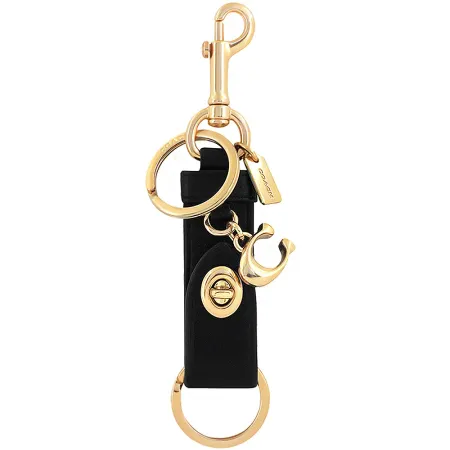 COACH 皮革雙釦環鑰匙圈(黑色)