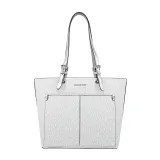 MICHAEL KORS JET SET滿版PVC前雙口袋托特包-中/銀白