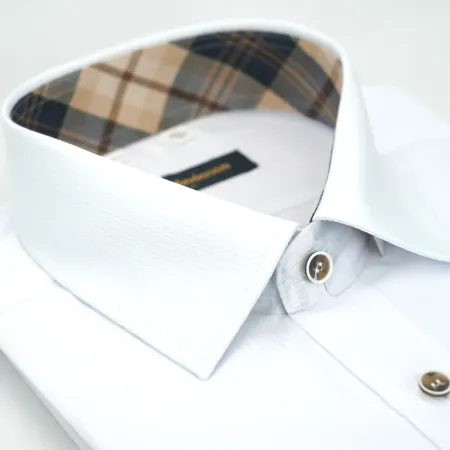 【金安德森】
經典格紋繞領白色吸排窄版長袖襯衫