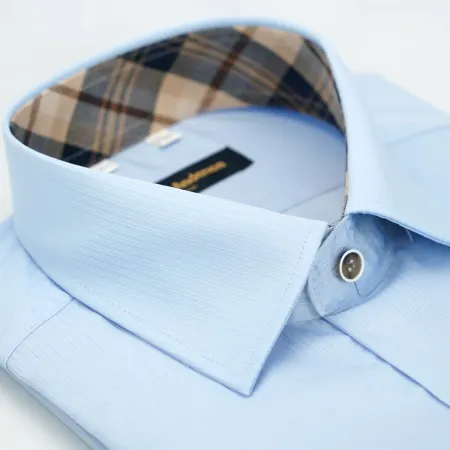 【金安德森】
經典格紋繞領藍色吸排窄版長袖襯衫