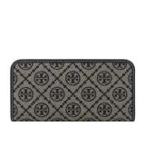 【TORY BURCH】T Monogram 緹花薄款釦式對開長夾(海軍藍)