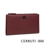 【Cerruti 1881】限量2折 義大利頂級小牛皮女用長夾 全新專櫃展示品(酒紅色 CEPD06327M)