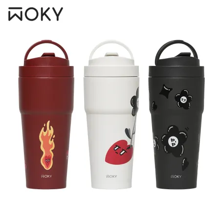 【WOKY 沃廚】KURT -[●●]渾圓杯鈦陶瓷770ml(附矽膠粗吸管 + Tritan彈跳粗吸管)