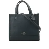 【COACH】Dempsey Tote 22 銀字荔枝皮革二用托特包(單寧藍)