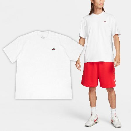 Nike 短袖 NSW Tee 男款 白 紅 落肩 寬鬆 純棉 刺繡 棉T FQ3763-100