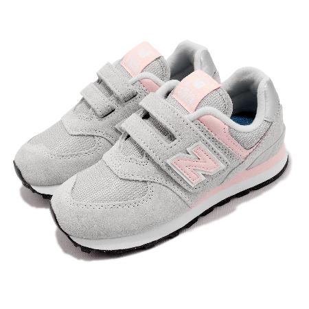 New Balance 休閒鞋 574 童鞋 中童 灰 粉色 寬楦頭 經典 魔鬼氈 NB PV574EVK-W