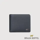 【braun buffel 德國小金牛】台灣總代理 尚恩a 12卡中間翻透明窗短夾-藍色/bf354-317-ny