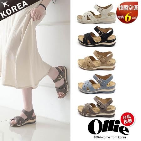 【OLLIE】韓國空運。花漾皮革6CM楔型涼拖鞋/版型偏小(72-1023/5色/現+預)