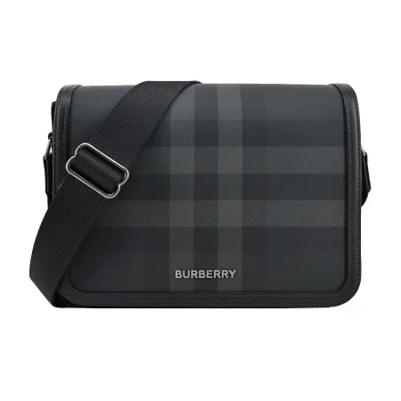 BURBERRY Alfred TB LOGO 皮革小號郵差/斜背包(炭灰色)