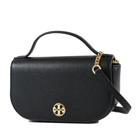 TORY BURCH 專櫃款 荔枝紋翻蓋手提/斜背二用包-黑色/迷你