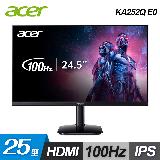 【Acer 宏碁】KA252Q E0 25型 IPS 無邊框螢幕