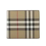 【BURBERRY】經典格紋帆布對開8卡短夾(米色)