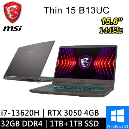 msi微星Thin 15 B13UC-1418TW-SP4 15.6吋 灰 特仕(16G+16G/1TB+1TB)