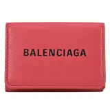 BALENCIAGA 巴黎世家 551921 燙印LOGO小牛皮三折小短夾.紅